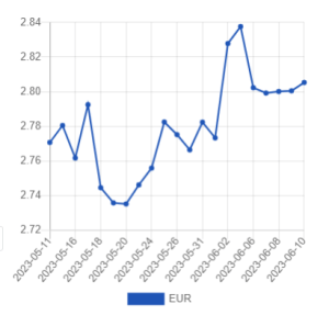 Официальный курс лари на 10-12 июня к доллару и евро