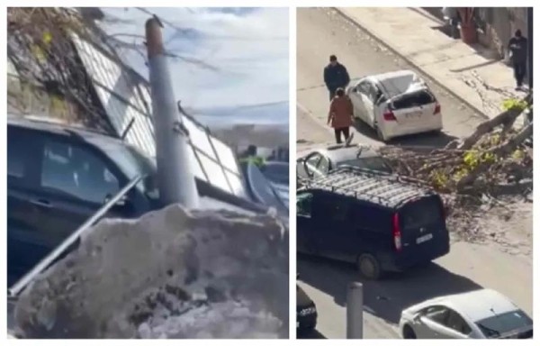 На Вокзальной площади ветер сорвал рекламную вывеску, которая упала на машину - какие кадры распространяются из районов столицы? На Вокзальной площади ветер сорвал рекламную вывеску, которая упала на машину - какие кадры распространяются из районов столицы?