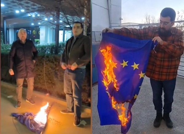 В Грузии лидеры и сторонники пророссийского «Альт-инфо» жгут флаги Евросоюза