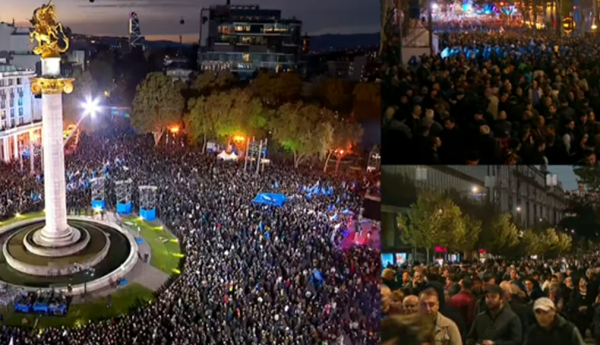 За три дня до выборов: митинг правящей партии Грузии начинается на площади Свободы в Тбилиси